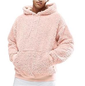<b>Men's</b> <b>Pink</b> Fleece Hooded <b>Sweatshirt</b> Oversized Regular Fit Casual Pullover Winter Wear Solid Color Basicscotton blended - Product Image 1