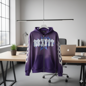 Printed Premium Quality Zipper Blue Hoodie <b>Rhinestone</b> Zip up <b>Jacket</b> Acid Wash Vintage Washed Men Fleece Streetwear Hoodie - Product Image 1