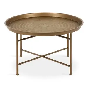 Grande table basse ronde en métal avec structure ouverte et plateau en métal vieilli rustique pour un décor urbain industriel - Product Image 3