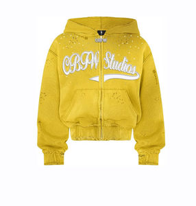 Sweat-shirt à capuche zippé pour homme, personnalisé, épais, surdimensionné, vintage, brodé, éco-responsable, délavé à l'acide, entièrement orné de strass - Product Image 3