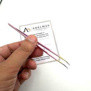Pince à épiler professionnelle longue et courbée pour extensions, en acier inoxydable rose doré, prise en main solide, résistante à la transpiration, pointe lisse, service OEM - Product Image 3