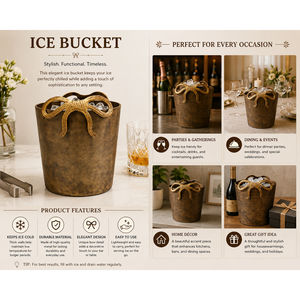 Seau à glace élégant en métal antique avec une charmante poignée sculptée en forme de nœud pour des réceptions d'inspiration vintage - Product Image 5