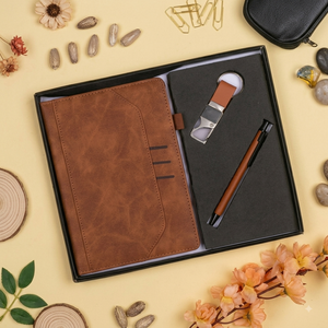Aurelux Luxury Brown Velvet Cover Case Bound <b>Notebook</b> Corporate Gift <b>Set</b> 192 Pages Premium Metal Keychain Professional Writing - Product Image 4