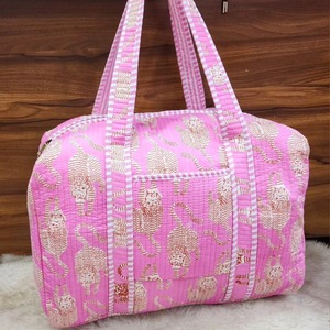 Sac de voyage en coton imprimé à la main, sac fourre-tout de voyage fait main, sac de week-end avec fermeture éclair, écologique, matelassé, grande capacité, haute qualité - Product Image 3
