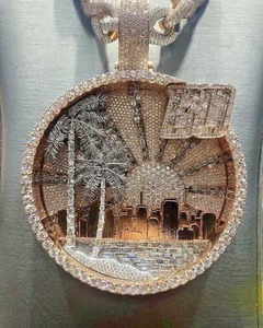 Moissanite Sterling Silver Gold Plated Customized Nature Disk Pendant Sun Rice Hip Hop Iced <b>Necklace</b> Rapper Gift Him - Product Image 1