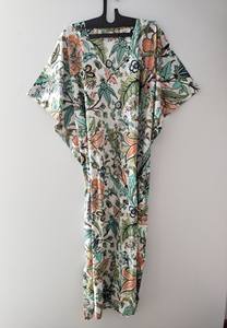 Vestido Kaftán de Algodón Rosa con Estampado Floral, Estilo Boho Vintage, Ligero, para Playa o Dormir, 100% Algodón, Largo hasta la Rodilla, Estilo Indio - Product Image 2