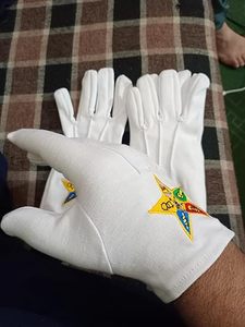 Masonic <b>White</b> OES Order Of The Eastern Star Cotton Gloves Embroidered Logo. (2 Pairs) Fabric type Cotton - Product Image 3