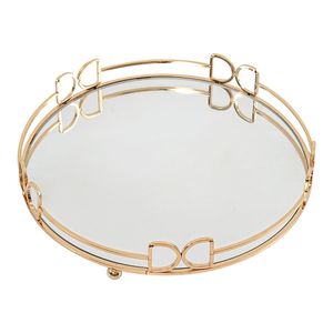 Handmade Brass Oval Tray with <b>Mirror</b> Base <b>Gold</b> Finish Decorative Serving Platter for Home Restaurant Decor Hotel <b>Table</b> Display - Product Image 1