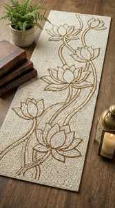 Oriental Handmade Fabric <b>Table</b> Runner Rectangle Beaded Lotus Design Mat - Product Image 2