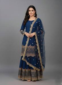 Conjunto Moderno de Sharara con Bordado Georgette, Lentejuelas y Botones Potli, con Dupatta 83318 - Product Image 1