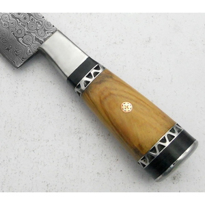 Couteau de chef moderne personnalisé fait main, lame en acier Damas de 7 pouces, épaisseur 3,0 mm, manche en bois, étui en cuir - Product Image 3