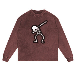 Dabbing <b>Skeleton</b> Long Sleeve T-Shirt Unisex Crew Neck 100% Cotton Loose Fit All Seasons Green Pattern Front Print - Product Image 4
