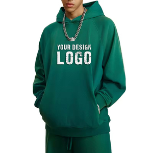 Sudadera con Capucha Extra Grande para Hombre, Verde Sólido, Algodón French Terry, Estilo Casual Urbano con Logotipo Estampado en la Parte Delantera, Ropa de Otoño - Product Image 1