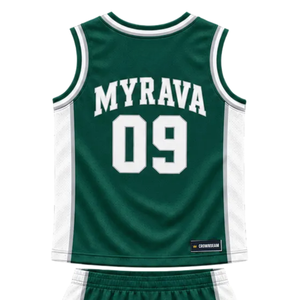 Ensemble d'uniformes de basketball personnalisés pour hommes, vert et blanc, maillot sans manches à col en V et short avec empiècements latéraux, nom et numéro de l'équipe, vêtements en gros - Product Image 5