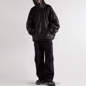 Veste en cuir pour homme, style classique à capuche, manches longues, fermeture éclair frontale, design durable, style décontracté, streetwear - Product Image 2