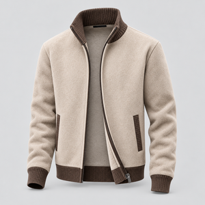 <b>Men's</b> Full Zip Knit Jacket <b>Turtleneck</b> Fleece Cardigan Technical Fabric Contrast Trim Smart Casual Outerwear - Product Image 4