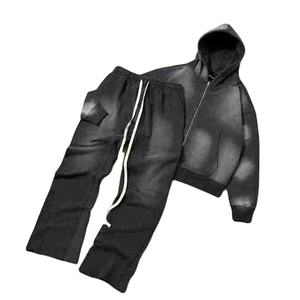 High Demand Sun Faded Acid Wash Zip up Hoodies and Sweatpants Set Men <b>Tracksuits</b> Custom Sweat Suits Men Streatwear - Product Image 1