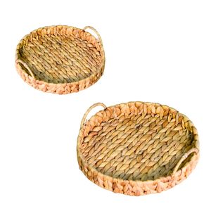 Plateau artisanal en jacinthe d'eau, panier de rangement pour fruits, plateau organisateur rustique fait main - Product Image 1