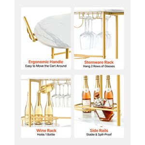 Carrito de Bar Rodante Moderno de 3 Niveles, Carrito de Bebidas Móvil con Ruedas, Estación de Servicio de Cocina de Metal y Madera - Product Image 4