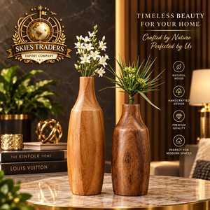 Modern Dark Walnut Wood Farmhouse Chrome Plated <b>Flower</b> <b>Vase</b> <b>Tall</b> Slim Handcrafted Wooden Floor Living Room Supply Wholesale - Product Image 2