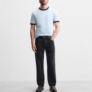 Camiseta Ringer para Hombre, Estampada y Bordada, de Algodón, Blanca, de Manga Corta, Color Sólido, Hecha en Pakistán - Product Image 5
