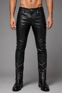 Pantalons en cuir véritable, pantalons en cuir de vache véritable, pantalons cargo en cuir, pantalons jogger en cuir, pantalons droits en cuir, pantalons évasés en cuir - Product Image 3