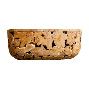 Table basse ovale en teck rustique de luxe ARTERRA, fabriquée à la main en bois naturel, meubles de salon, ambiance chaleureuse et accueillante - Product Image 2