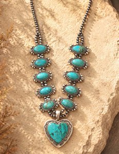 Collier Cœur Fleur de Squash Style Turquoise, Bijou Western Perlé et Fait Main pour Femme, Idéal Cadeau - Product Image 6