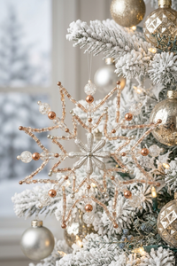 Crystal Beaded Snowflake <b>Christmas</b> Ornament Rose <b>Gold</b> Hanging Tree <b>Decoration</b> Handmade Holiday Decor - Product Image 4