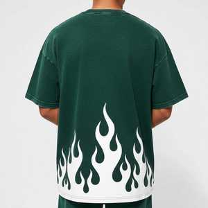 2026 New Design Vintage Mineral Wash Men T <b>Shirt</b> <b>Flame</b> Print Heavyweight Cotton Short Sleeve Streetwear Tee - Product Image 3
