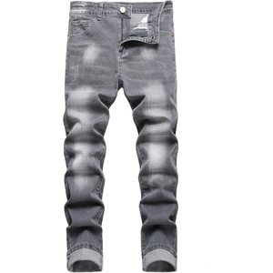 กางเกงยีนส์ทรงสลิมฟิตผู้ชาย – กางเกงเดนิมทรงสกินนี่ขาตรงแบบขาดแต่งพร้อมเอวแบบยืดหยุ่นสำหรับแฟชั่นลำลอง - Product Image 1