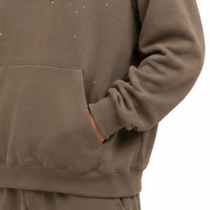 Sweat à capuche oversize en polaire taupe pour homme, motif étoile en strass, en coton épais, style streetwear, décontracté, hiver, OEM - Product Image 6