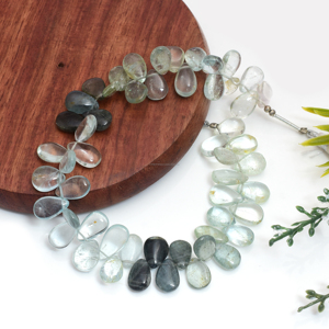 Perles de pierres précieuses en aquamarine naturelle facettées lisses en forme de poire, brin de 8 pouces, qualité supérieure, 6,5x8,5 7x16 mm, fabrication de bijoux DIY - Product Image 2