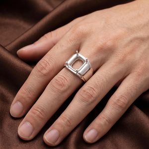 Bague solitaire en argent sterling 925 massif, taille émeraude 10x12mm, forme rectangulaire, monture semi-encadrée sans pierre - Product Image 5