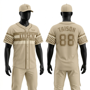Maillot de baseball pour homme, haute qualité, 200 GSM, maille polyester, crème vert, boutons sur le devant, rayures fines, broderie logo personnalisée, professionnel - Product Image 3