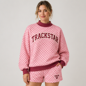 Ensemble short 2 pièces pour femme, rose blush, micro-points, col montant, vêtements de sport décontractés personnalisés - Product Image 1