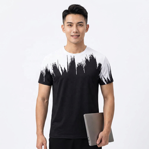 Camiseta de Manga Corta con Cuello Redondo para Hombre, Estampado Dripping, Negra y Blanca, Casual, Corte Regular, Tejido de Poliéster - Product Image 5