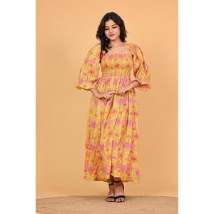 Vestido Largo Maxi de Algodón Hecho a Mano en India con Estampado Floral, Diseño Bohemio para Fiestas, Verano y Otoño, Ecológico para Mujer - Product Image 2