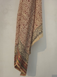 Indian Hand Block Print Silk Border Floral Bandeau Pareo Sarong Beach Cover-Up Women's Eco-Friendly Lightweight Summer Cotton - Product Image 2