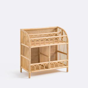Armoire de rangement vintage en rotin naturel pour enfants avec porte coulissante et panneau en cannage tressé, meuble étagère pour chambre d'enfant ou salle de jeux - Product Image 2