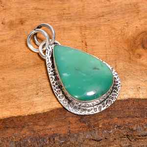 Pendentif en chrysoprase, collier artisanal en argent sterling 925, pierre naturelle unique, bijoux bohèmes, cadeau pour femme - Product Image 3