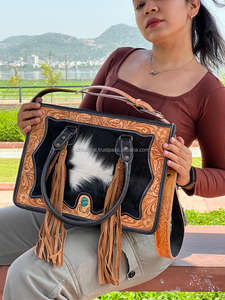Bolso de mano con flecos de piel de vaca occidental, bolso elegante tallado a mano, superventas, para mujer, multiusos - Product Image 2