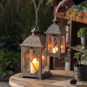 Farol Rectangular de Madera Vintage con Paneles de Vidrio, Portavelas Resistente para Decoración del Hogar y Jardín - Product Image 3