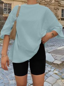 <b>Women's</b> Oversized Solid Crew Neck Short Sleeve Loose Fit 100% Cotton Jersey T-Shirt Spring Summer Breathable Casual <b>Top</b> - Product Image 6