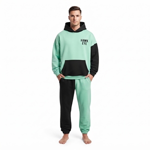 Conjunto Deportivo para Hombre con Sudadera con Capucha y Pantalones Jogger en Bloques de Color Contrastantes, Manga Larga, Corte Holgado, Felpa de Algodón, con Logotipo Frontal y Bolsillos Tipo Canguro - Product Image 2