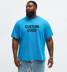 T-shirt en coton bleu surdimensionné pour homme avec logo personnalisé, manches courtes, col rond, coupe décontractée - Product Image 1