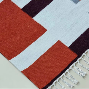 Handwoven Kilim <b>Rug</b> Orange White Geometric Pattern Flatweave Area <b>Rug</b> - Product Image 3