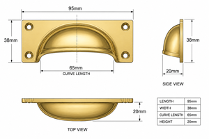 Premium Solid Brass Rich Finish Rectangle Shape Cup Puller <b>Handle</b> for Cabinet Drawer Right Hand Modern Design Easy Installation - Product Image 3