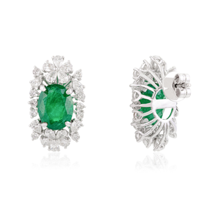 18K White Gold Art Deco Emerald Diamond Stud Earrings - Product Image 6