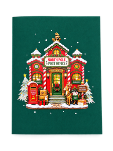 Carte de Noël pop-up 3D, bureau de poste du Pôle Nord, train des ours polaires, impression de dessin animé, artisanat en papier fait main, carte de vœux de Noël - Product Image 6